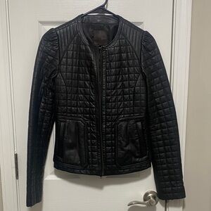 Quilted Black Leather Zip-Front Jacket